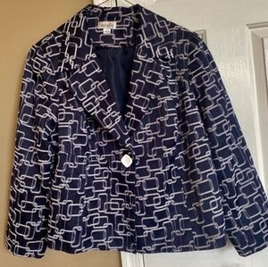 Osabella Navy Blazer with White Chain-Link Pattern EUC Size 20